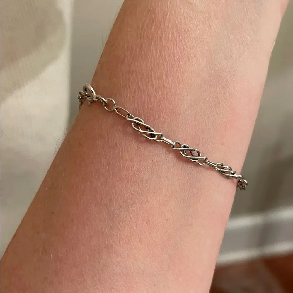 Vintage Style Sterling Silver Celtic Chain Bracelet 7 3/8” approx
